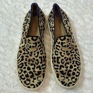 Rothy’s New wild cat leopard animal print slip on knit sneaker women’s size 7